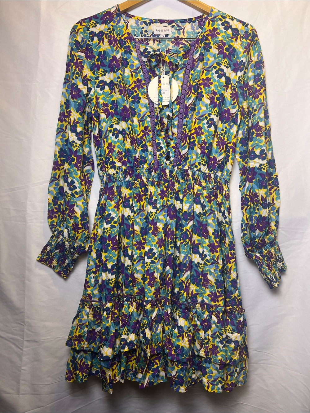 NWT Ava & Mia Piper Floral Long Sleeve Mini Dress Boho Coquette - Size 10